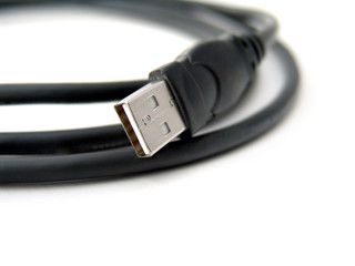 black usb cable over white background