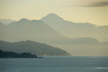beautiful misty evening view of coastline in Alaska