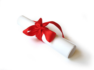 diploma document with red ribbon isolated