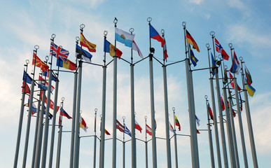 flags of many nations in Moscow city