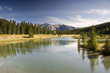 Fototapeta na wymiar Cascade Pond in August in Banff National Park Canada