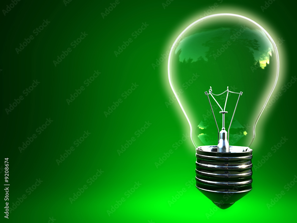 Aufkleber 3d image of green eco light bulb with space for write