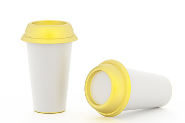 Disposable carton coffee cups isolated over a white background.