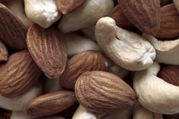 Almonds and cashew nuts close up