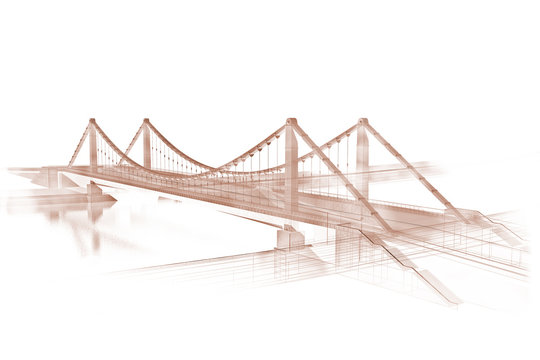 Fototapeta 3d wireframe render of a bridge, sepia