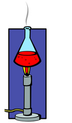 bunsen burner and flask with chemical
