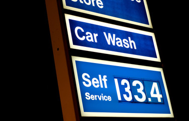 Gas station sign showing the price of gas in Canada