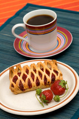 breakfast and coffee on the table
