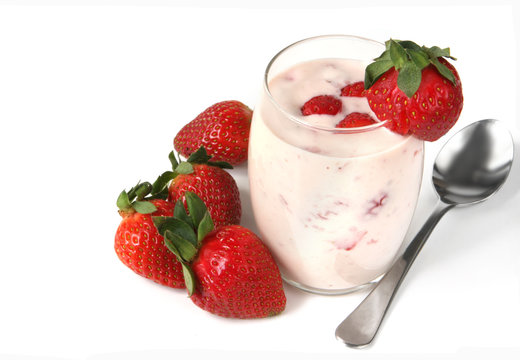 Glass of strawberry yoghurt