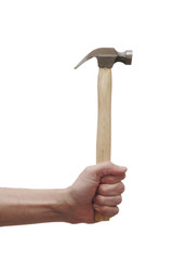 Hand Holding Hammer With Metal Head, Wooden Handle, Work Tool
