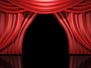 red stage theater drapes open
