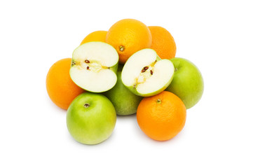 Apple and oranges isolated on the white background