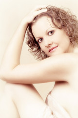 Naklejka premium Caucasian Female model with curly hair