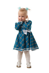The little girl in a blue chequered dress.