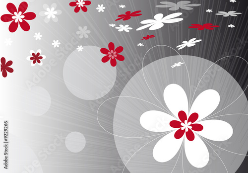 Fond Graphique Horizontal Fleurs Rouge Et Noire Dans Cercles
