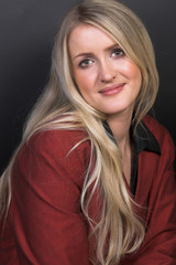 Naklejka premium Beautiful young blond model with striking green eyes