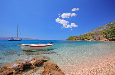 Boats at bay on the island of Brac, Croatia