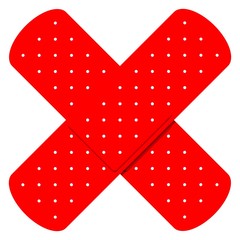 Two crossed red adhesive bandages