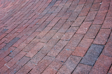 curving brick sidewalk arcing through image