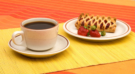 breakfast and coffee on the table