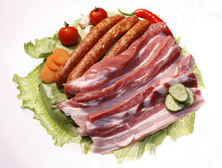 tasty raw meat plate decorated with vegetables