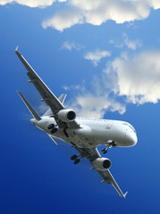 Commercial aircraft taking off
