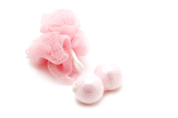 object on white - bast whisp with soap