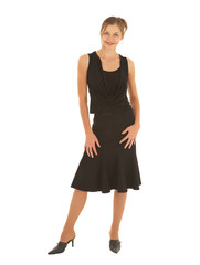 Young adult brunette businesswoman in a black office outfit