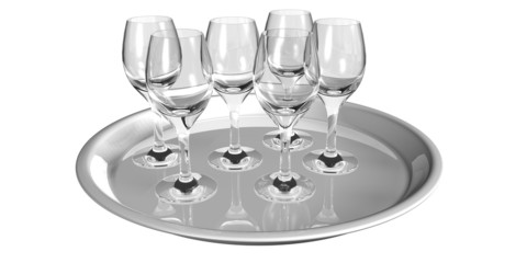 silver tray service on white background
