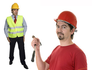 mature engenier and foreman insolated on white background