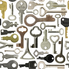 Collection of old keys isolated  seamless background