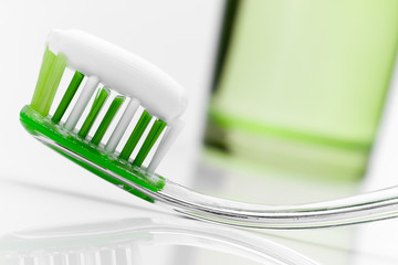 Dental care equipment on white table