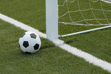 The new football lays on an artificial covering of stadium