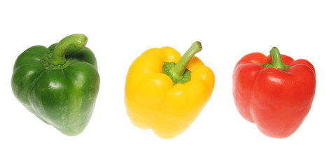 Three bell peppers isolated on white