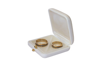 wedding rings in a white box, isolated  with clipping path