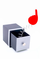 Symbol of hand appears from the open box