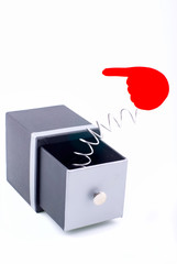 Symbol of hand appears from the open box