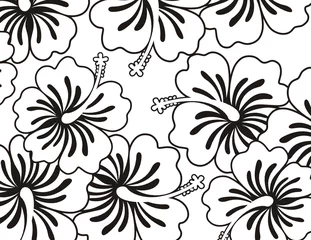 Crédence de cuisine en verre imprimé Fleurs noir et blanc tapisserie florale hawaïenne