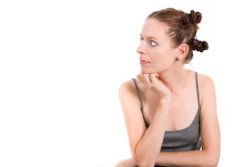 Obraz premium Portrait of young woman on the white background