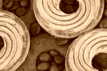 Fototapeta na wymiar Sweet cookies with coffee grains.