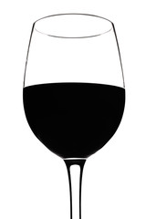 red wine glass silhouette , over white