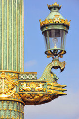 France, Paris:ancient 19th street lamp at Concorde square.