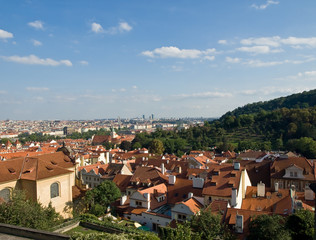 Fototapeta na wymiar Prague view from the hill. Old city. Czechia,