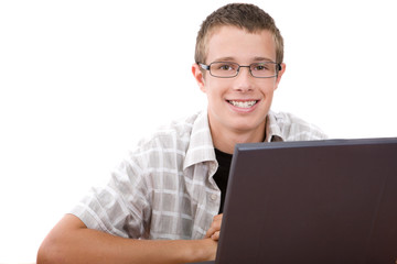 happy teenager learning at home