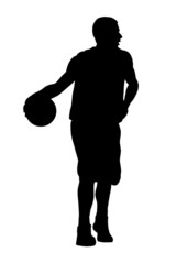 Black dribbling basketball player silhouette with ball