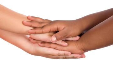 Handshake between races a over white background