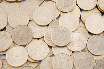 A photo of currencies with white bottom - background -