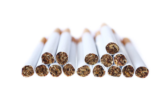 Stack of cigarettes isolated on white