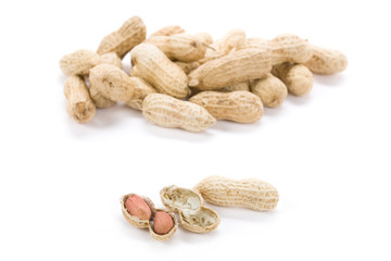 Peanuts with white background, close up