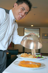 room service waiter showing the food